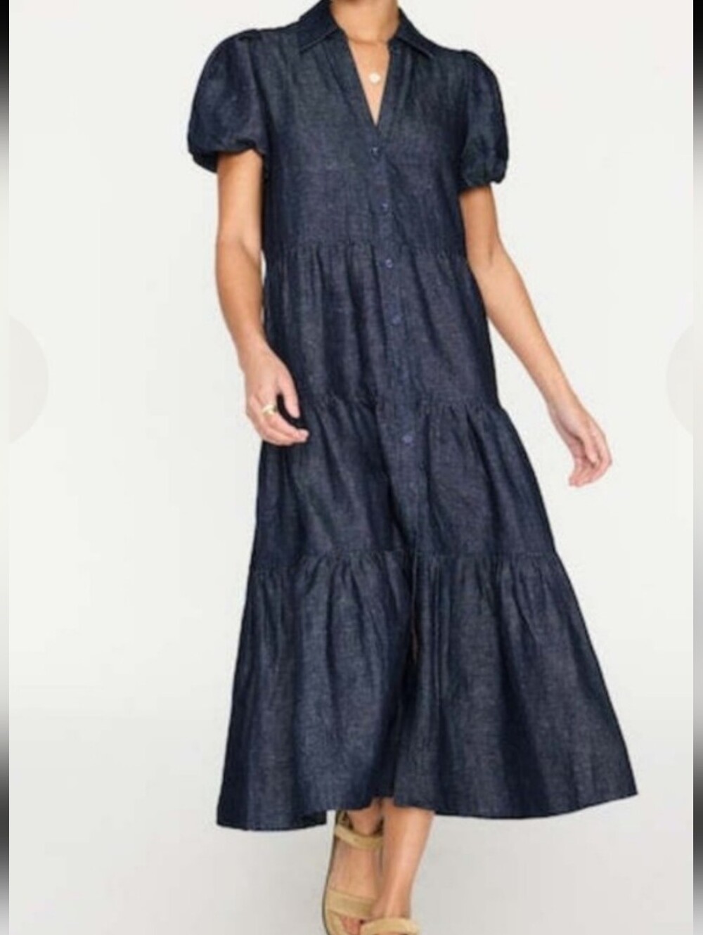 Brochu Walker Indigo Tiered Button-Down Midi Dress Missing Botton - Picture 11 of 11